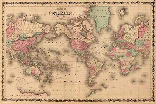 Pyramid America Map of The World Mercators Projection A J Johnson 1860 Vintage Historical Cartographic Print Laminated Dry Erase Sign Poster 18x12 Pyramid America Map of The World Mercators Projection A J Johnson 1860 Vintage Historical Cartographic Print Laminated Dry Erase Sign Poster 18x12