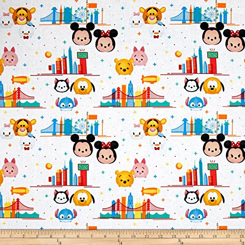 E. E. Schenck White Disney Tsum Travel Fabric by The Yard