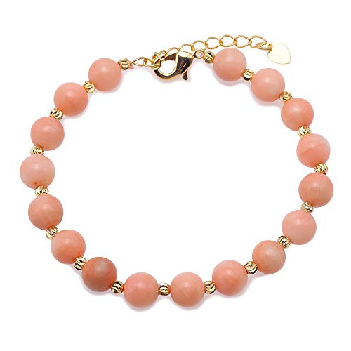 JYX JEWELRY Women Pink Coral Bracelet for Ladies Classic 7.5mm Round Pink Coral Beads Bracelet 7 inch JYX JEWELRY Women Pink Coral Bracelet for Ladies Classic 7.5mm Round Pink Coral Beads Bracelet 7 inch