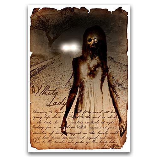 The white lady ghostly hitch hiker urban legend art print_ myths monsters and folklore_ cryptid horror art