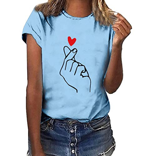 Meikosks Women's O_Neck Short Sleeve T Shirt Girls Print Tops Casual Blouse Cute Pullover Sky Blue Meikosks Women's O_Neck Short Sleeve T Shirt Girls Print Tops Casual Blouse Cute Pullover Sky Blue