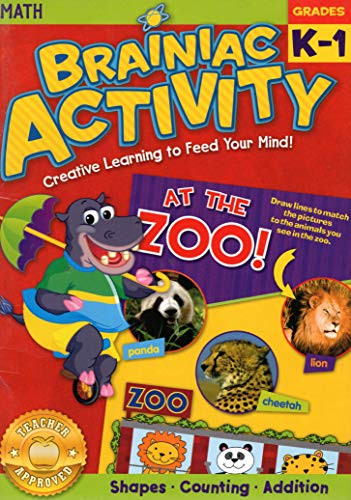 Brainiac Activity Math Grades K_1 _ Learning Activity Workbook _ Teacher Approved _ Shapes_ Counting_ Addition.