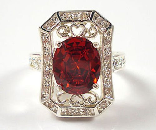 Pikul giftshop Luxury Women Oval Cut 2.75ct Garnet 925 Silver Wedding Ring Size 6_10 _6_
