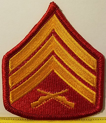 Sergeant USMC Rank Insignia Embroidered Iron_On Patch SGT E_5 Emblem Red Border