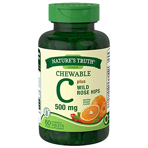 Nature's Truth Chewable C 500 mg plus Wild Rose Hips Tablets Natural Orange Flavor _ 60 ct_ Pack of 2