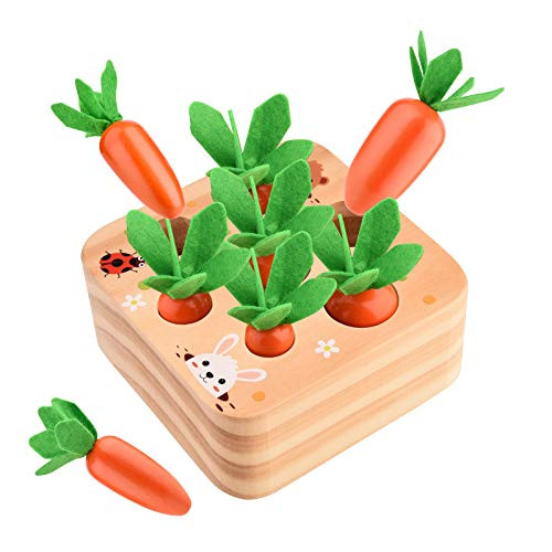 smttw Educational Wooden Toys for Toddlers_ Baby Carrots Harvest Shape Size Sorting Game_ Montessori Toys for 1 Year Old Boys and Girls_ Developmental Learning Gifts for Fine Motor Skill