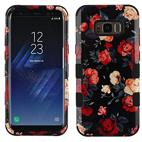 MyBat Cell Phone Case Samsung Galaxy S8 Plus; - Red White Roses/Black Image