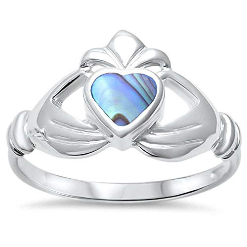 CloseoutWarehouse Simulated Abalone Claddagh Heart Ring Sterling Silver Size 7