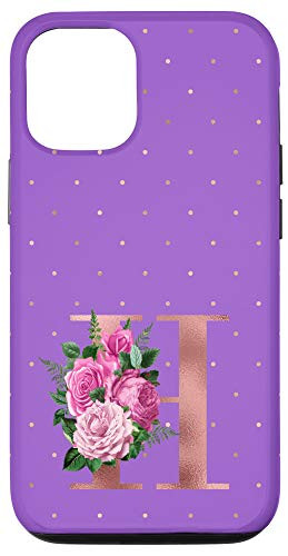 iPhone 12 12 Pro Lilac floral Initial Letter H monogram pink floral purple Case