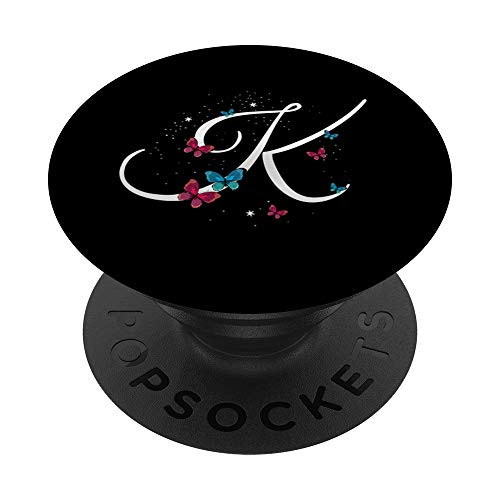 Romantic Butterfly Initial Letter K Pink And Blue Monogram PopSockets PopGrip  Swappable Grip for Phones  and  Tablets