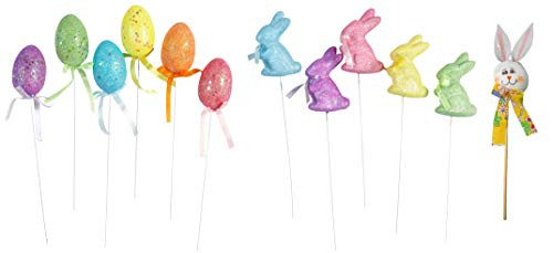 Northeast Home Goods Decorated Foam Easter Egg and Bunny Shaped Easter Basket Flower Picks_ Set of 12 Northeast Home Goods Decorated Foam Easter Egg and Bunny Shaped Easter Basket Flower Picks_ Set of 12