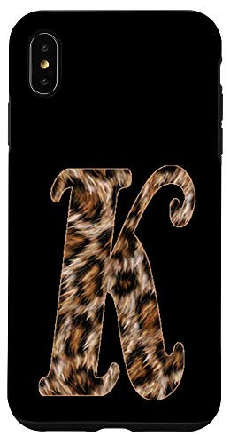 iPhone XS Max Black Leopard Print Initial Letter K Monogram Cute Cheetah Case