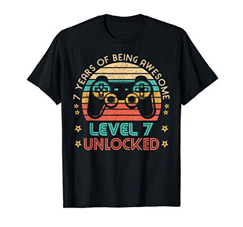 Vintage 7th Birthday Level 7 Unlocked Funny Gamer Gift T_Shirt