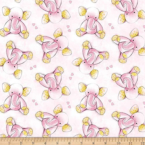 David Textiles Sleepytime Elephants Flannel Pink Fabric Fabric by the Yard