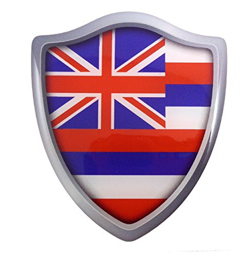 Hawaii Flag Shield Domed Decal 3D Look Emblem Resin car Sticker 2.6 inch x3 inch