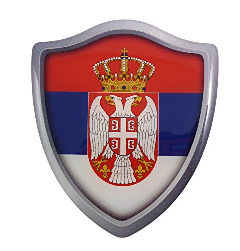 Serbia Serbian Flag Shield Domed Decal 3D Look Emblem Resin car Sticker 2.6 inch x3 inch