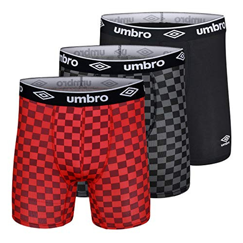 UMBRO Men's Athletic Stretch 6 inch  Boxer Briefs 3_Pack_ Charcoal Black Red_ L