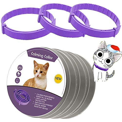 LeQuiven Cat Calming Collar_ 3 Pack Calming Collar for Cats_ Kitten Pheromone Anti_Anxiety Calm Collars_ Adjustable Waterproof Collar Up to 15 Inches Fit for Small Medium Large Cats _Violet_