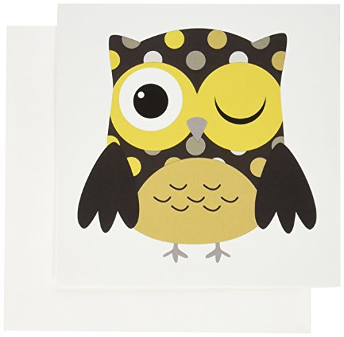 3dRose Cute Yellow Polka Dot Owl - Greeting Cards, 6 x 6 inches, set of 12 (gc_61009_2)