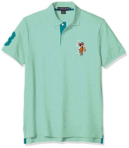 U.S. Polo Assn. Men's Slim Fit Cotton Pique Polo Shirt_ Jade Green Heather_ L