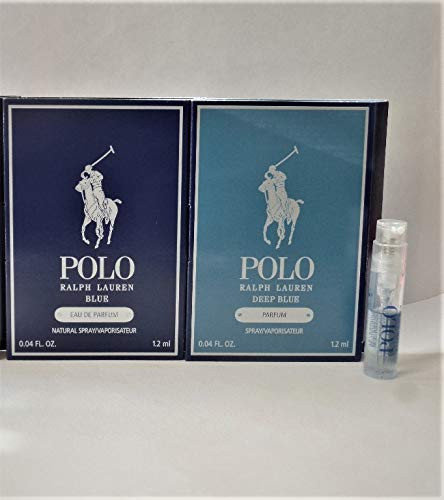 2 pc. Ralph Lauren POLO DEEP BLUE_  and  BLUE EDP Spray Cologne Sample Vials Set .04 oz   1.2 ml Each MENS New