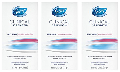 Secret Antiperspirant and Deodorant for Women, Clinical Strength Soft Solid, Powder Protection, 1.6 Oz Pack of 3