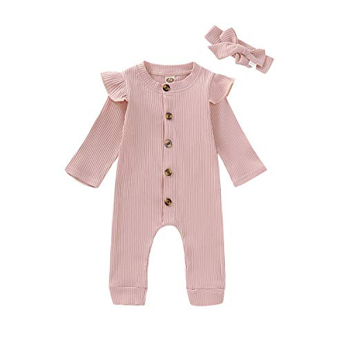 6_9 Month Girl Clothes Ruffle Infant Baby Romper Plain Long Sleeve Jumpsuit Bodysuit Boutique Baby Girl Clothes 6_12 Months