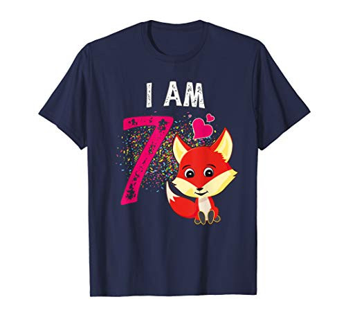 7th Birthday Fox Gift for 7 Year Old I am 7 T_Shirt