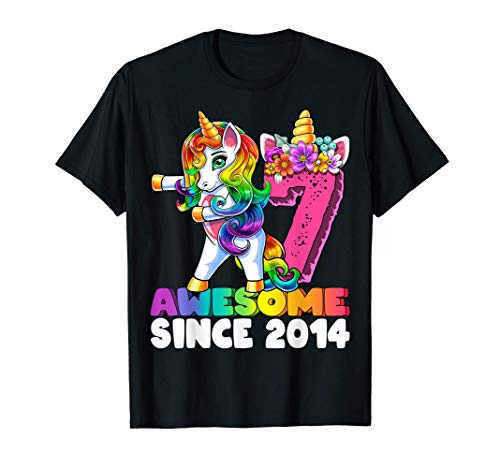 Awesome Since 2014 Flossing Unicorn 7th Birthday Gift Girls T_Shirt