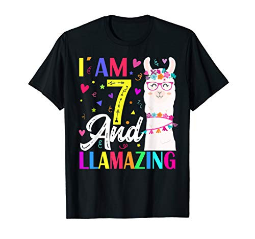 I Am 7 Years Old And Llamazing Llama 7th Birthday T_Shirt