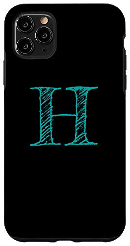 iPhone 11 Pro Max Teal  and  Black Letter H Initial Monogram Hatched Shaded Font Case