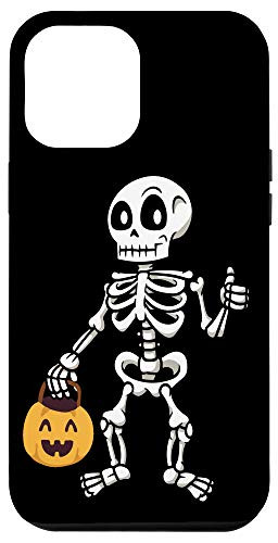 iPhone 12 Pro Max Funny Skeleton With Jack_O_Lantern Pumpkin Basket For Candy Case