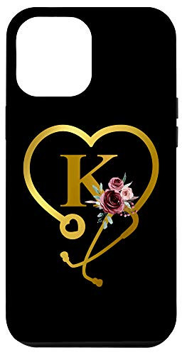 iPhone 12 Pro Max Personalized Gift for Nurse Doctor Initial Letter K Black Case