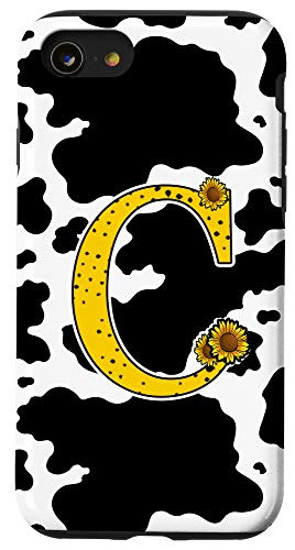 iPhone SE _2020_   7   8 Cow Print Black White Sunflower Letter C Monogram Spotted Case