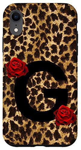 iPhone XR Letter G Initial Monogram Leopard Cheetah Red Rose Gift Case