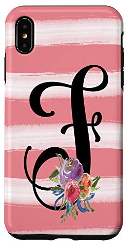 iPhone XS Max Letter F Roses Monogram Coral And White Watercolor Case
