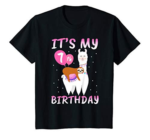 Kids 7 Years Old 7th Birthday Llama Sloth T_Shirt Gift T_Shirt
