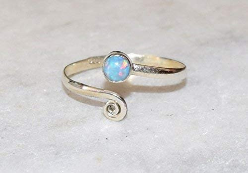 Light Blue Opal Toe ring midi rings 925 Solid Sterling Silver Girl Women Body Jewellery Lab Opal Adjustable Toe Rings