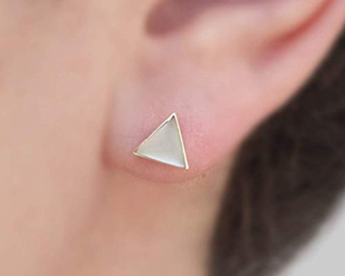 Sterling Silver Triangle Stud Earrings_ 7mm White Triangle Studs_ Silver Stud Earrings_ Stone Earrings