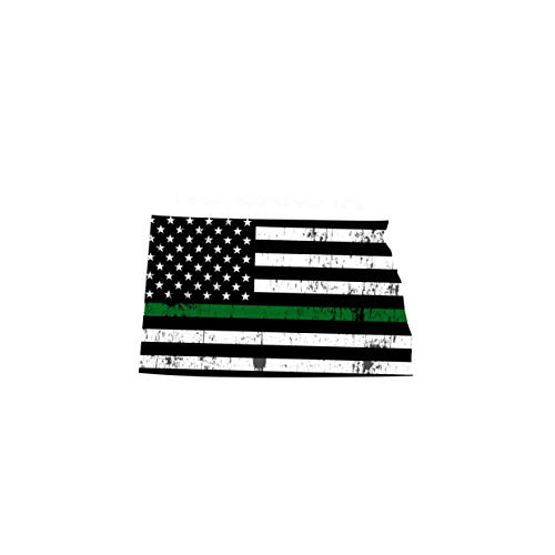 Tower Decals 10 inch  X 7 inch  North Dakota State Thin Green Line Distressed Subdued US Flag Decal ND TGL Militarry