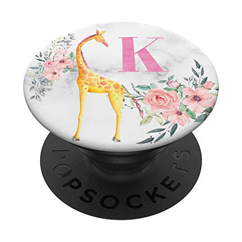 Giraffe Pink Monogram Name Initial Letter K PopSockets Grip and Stand for Phones and Tablets