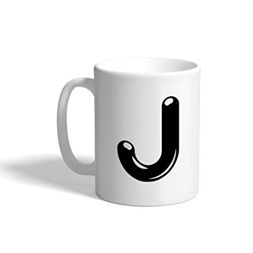 Ceramic Coffee Mug 11 Ounces inch J inch  Chrome Initial Monogram Letter J White Tea Cup Design Only