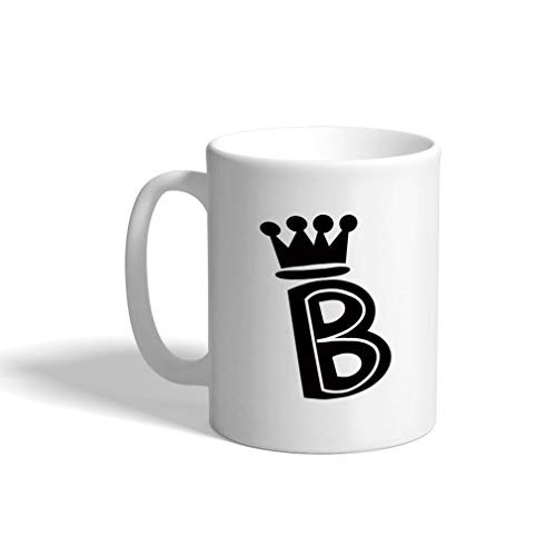 Ceramic Coffee Mug 11 Ounces inch B inch  Crown Initial Monogram Letter B White Tea Cup Design Only