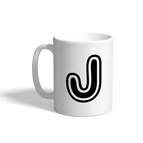 Ceramic Coffee Mug 11 Ounces inch J inch  Relief Initial Monogram Letter J White Tea Cup Design Only