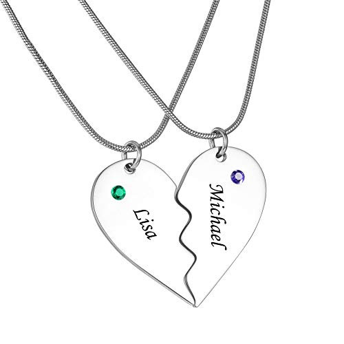 Personalized Engraved Stainless Steel Matching Heart Puzzle Pendant His and Hers Necklace Custom Couple Name Necklaces_2 Half Heart_Silver_ Personalized Engraved Stainless Steel Matching Heart Puzzle Pendant His and Hers Necklace Custom Couple Name Necklaces_2 Half Heart_Silver_