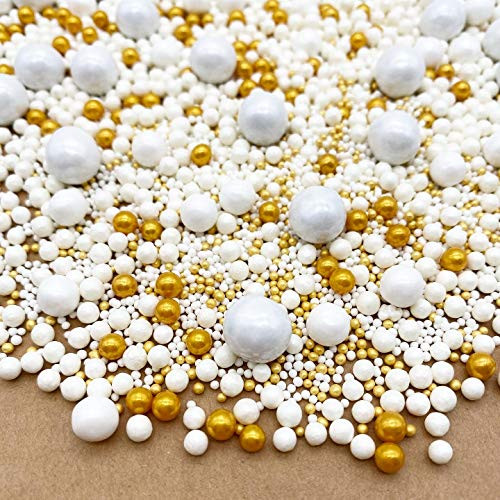 White and Gold Pearls Sprinkle Mix by Simply Sucre _ Pearl Sprinkles _ Edible Sprinkles _ Wedding Sprinkles _ Winter Sprinkles _ 4 oz. 8oz. 16 oz. 24 oz. _ Bulk Sprinkles _ Gold Sprinkles _4 oz jar_