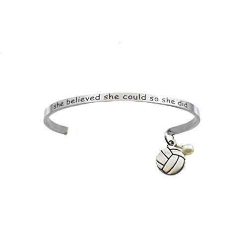 Volleyball Bracelet. Gift for Volleyball Player. Stainless Steel Bracelet  inch She Believed She Could and She Did inch  Volleyball Team Gifts