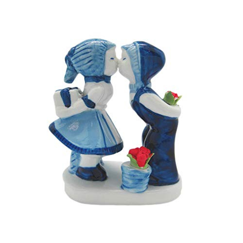 Essence of Europe Gifts E.H.G Ceramic Delft Blue Kiss with Tulips _2.5 inch _