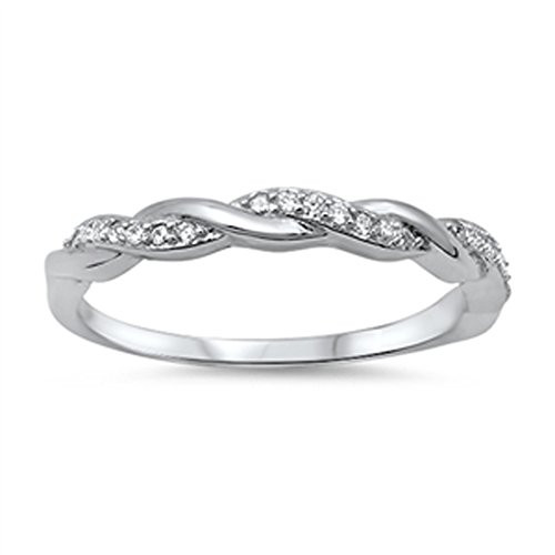 Infinity Braid Clear CZ Promise Ring New .925 Sterling Silver Band Size 7