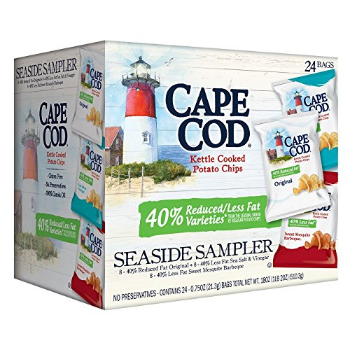 Cape Cod Kettle Potato Chips Reduced Fat Seaside Sampler Variety Pack 075 Oz 24 TEJ